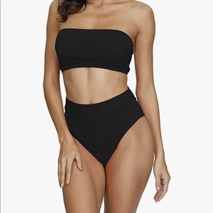 Black Ribbed High Cut Bandeau Bikini 2 pc- Small